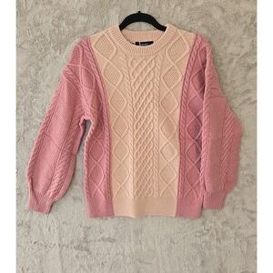 Dokotoo Sweaters women Crewneck Long Sleeve Cable Knit Pullover  Pink Size S